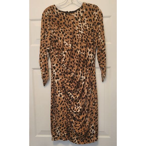 DKNY Women's Knee Length 3/4 Sleeve Animal Print Sheath Dress Size 10 Stretch - Picture 1 of 13